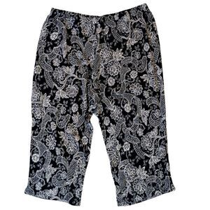 KATHY LEE Crop Rayon Pants Boho Floral Print Pull On Elastic Comfy Plus Size 22W